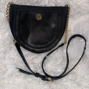 Steve Madden Black Faux Leather Goldetone Chain Crossbody Bag